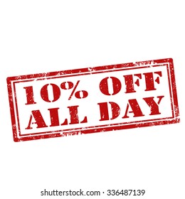 Grunge rubber stamp with text 10% Off All Day,vector illustration