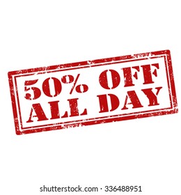 Grunge rubber stamp with text 50% Off All Day,vector illustration