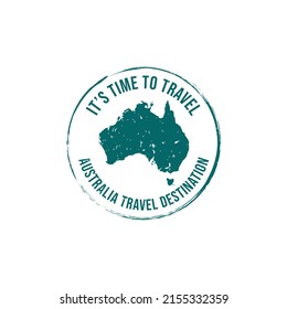 Grunge rubber stamp with the text Australia icon map travel destination written inside the stamp. Time to travel. Asia travel destination grunge rubber stamp vector