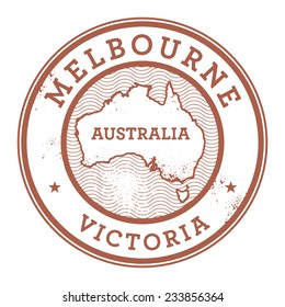 Grunge rubber stamp with the text Australia, Melbourne written inside the stamp, vector illustration