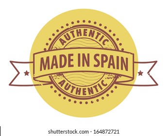 Grunge rubber stamp with the text Authentic, Made in Spain written inside the stamp, vector illustration