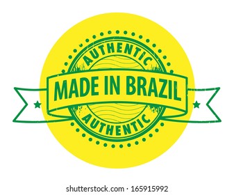 Grunge rubber stamp with the text Authentic, Made in Brazil written inside the stamp, vector illustration