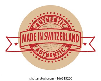 Grunge rubber stamp with the text Authentic, Made in Switzerland written inside the stamp, vector illustration