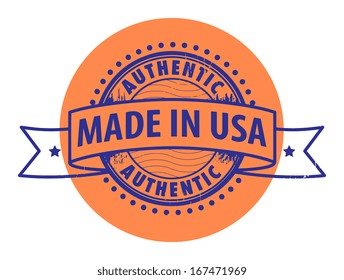Grunge rubber stamp with the text Authentic, Made in USA written inside the stamp, vector illustration