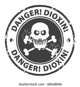 Grunge rubber stamp with the text Danger, Dioxin written inside the stamp, vector illustration