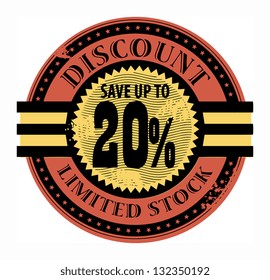 Grunge rubber stamp with the text Discount, Limited Stock written inside the stamp, vector illustration