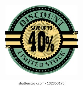 Grunge rubber stamp with the text Discount, Limited Stock written inside the stamp, vector illustration