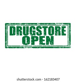 Grunge rubber stamp with text Drugstore-Open,vector illustration