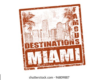 Grunge rubber stamp with the text famous destinations Miami inside, vector illustration