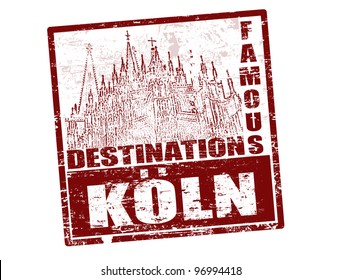 Grunge rubber stamp with the text famous destinations Koln inside, vector illustration