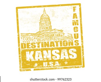 Grunge rubber stamp with the text famous destinations Kansas, vector illustration