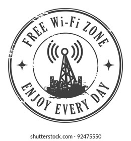 Grunge rubber stamp with the text Free wifi zone written inside, vector illustration
