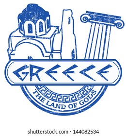 Grunge rubber stamp with the text Greece the land of Gods inside, vector illustration