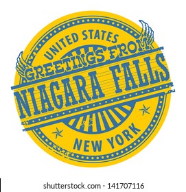 Grunge Rubber Stamp With Text Greetings From Niagara Falls, New York, Vector Illustration