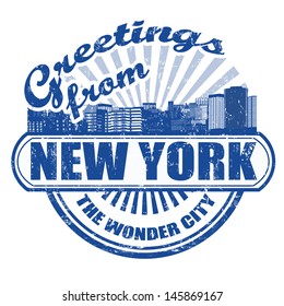 Grunge rubber stamp with text Greetings from New York, vector illustration