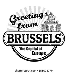 Grunge rubber stamp with text Greetings from Brussels, vector illustration