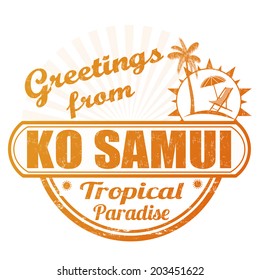Selo de borracha Grunge com texto Saudações de Ko Samui em branco, ilustração vetorial