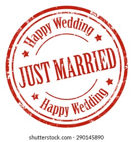 Grunge rubber stamp with text Just Married-Happy Wedding,vector illustration