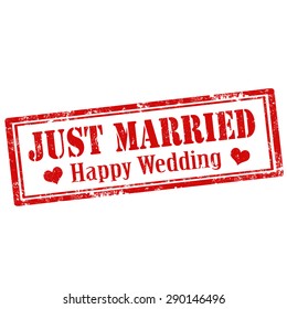 Grunge rubber stamp with text Just Married-Happy Wedding,vector illustration