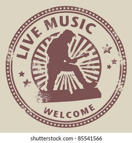 Grunge rubber stamp with text live music written inside, vector illustration