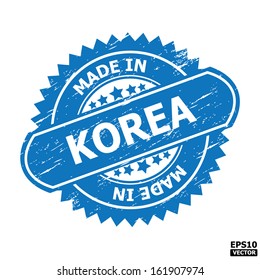 Grunge rubber stamp with text " MADE IN KOREA " present by light blue color for business or e-commerce. eps10 vector