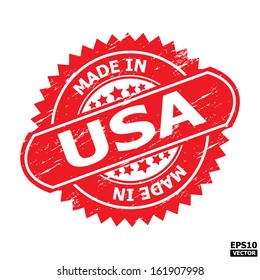 Grunge rubber stamp with text " MADE IN USA " present by red color for business or e-commerce. eps10 vector
