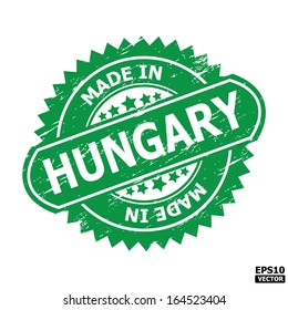 Grunge rubber stamp with text " MADE IN HUNGARY " present by green color for business or e-commerce. eps10 vector