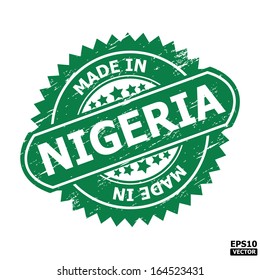 Grunge rubber stamp  with text " MADE IN NIGERIA " present by green color for business or e-commerce. eps10 vector