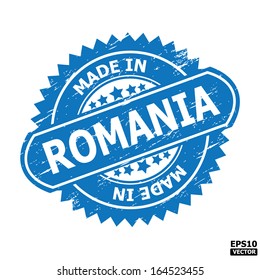 Grunge rubber stamp  with text " MADE IN ROMANIA " present by light blue color for business or e-commerce. eps10 vector