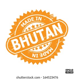 Grunge rubber stamp  with text " MADE IN BHUTAN " present by yellow color for business or e-commerce. eps10 vector