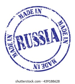 grunge rubber stamp with text "made in Russia" on white, vector illustration