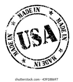 grunge rubber stamp with text "made in USA" on white, vector illustration