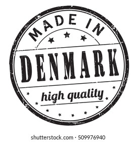 grunge rubber stamp with text "made in Denmark, high quality" on white, vector illustration
