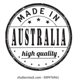 grunge rubber stamp with text "made in Australia, high quality" on white, vector illustration