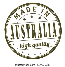 grunge rubber stamp with text "made in Australia, high quality" on white, vector illustration