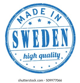 grunge rubber stamp with text "made in Sweden, high quality" on white, vector illustration