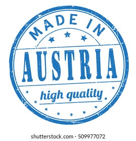 grunge rubber stamp with text "made in Austria, high quality" on white, vector illustration