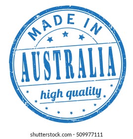 grunge rubber stamp with text "made in Australia, high quality" on white, vector illustration