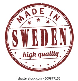 grunge rubber stamp with text "made in Sweden, high quality" on white, vector illustration