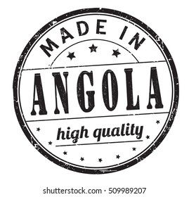 grunge rubber stamp with text "made in Angola, high quality" on white, vector illustration