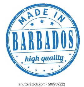 grunge rubber stamp with text "made in Barbados, high quality" on white, vector illustration