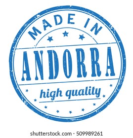 grunge rubber stamp with text "made in Andorra, high quality" on white, vector illustration