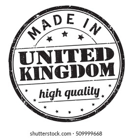 grunge rubber stamp with text "made in United Kingdom, high quality" on white, vector illustration