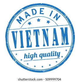grunge rubber stamp with text "made in Vietnam, high quality" on white, vector illustration