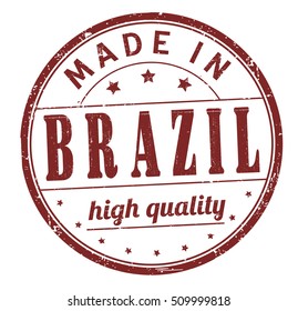 grunge rubber stamp with text "made in Brazil, high quality" on white, vector illustration