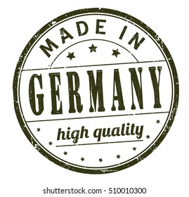 grunge rubber stamp with text "made in Germany, high quality" on white, vector illustration