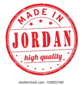 grunge rubber stamp with text "made in Jordan, high quality" on white, vector illustration