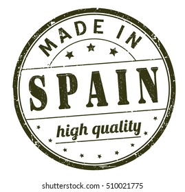 grunge rubber stamp with text "made in Spain, high quality" on white, vector illustration