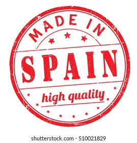 grunge rubber stamp with text "made in Spain, high quality" on white, vector illustration