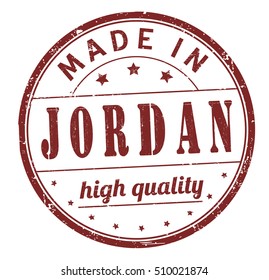 grunge rubber stamp with text "made in Jordan, high quality" on white, vector illustration